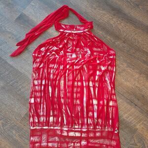 Red & Silver Metallic Halter Neck Top Large